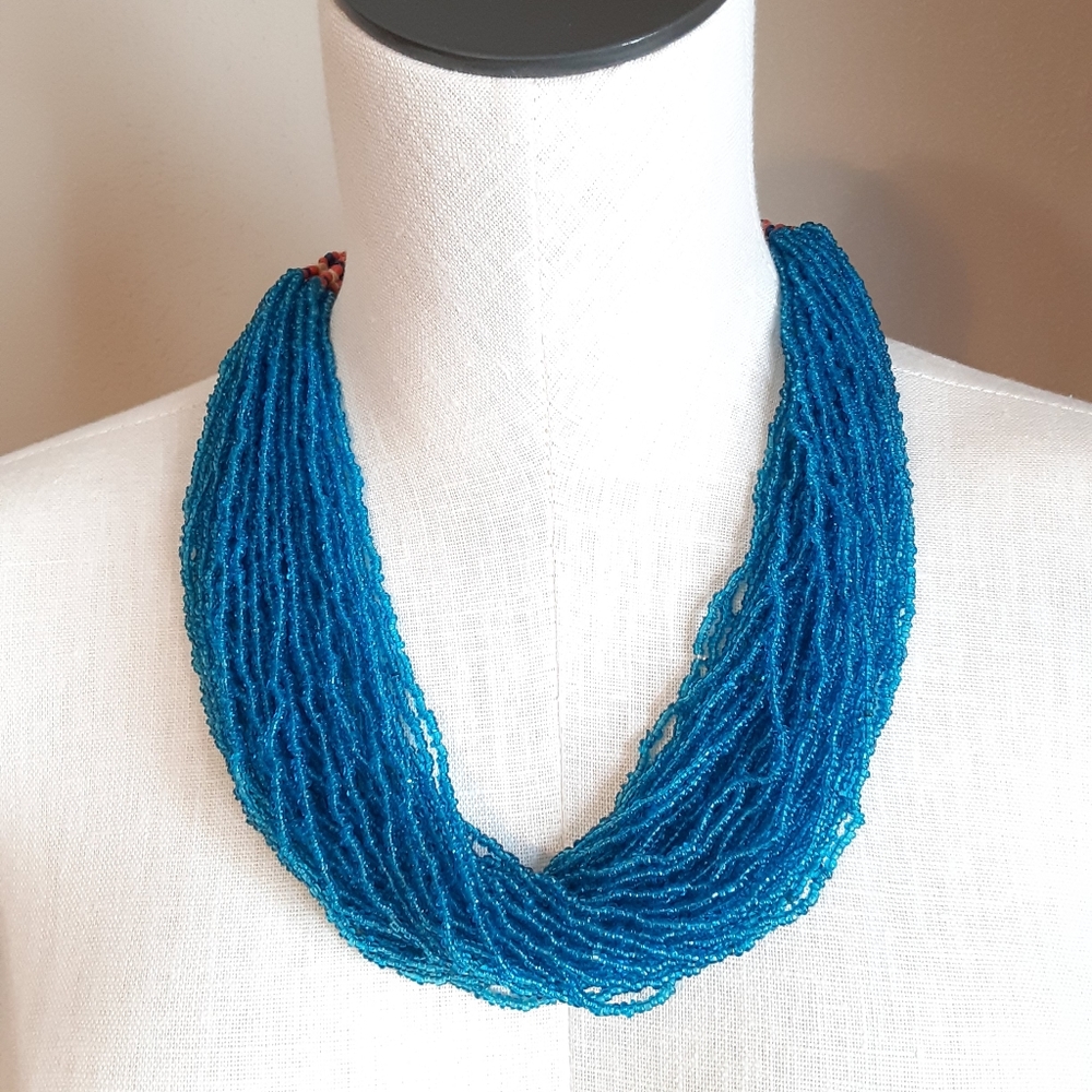 Indian Blue Beaded Necklace Heavy 18 inch